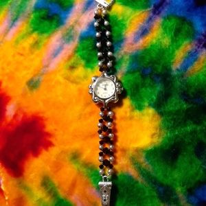 Gray & Black Bead Quartz Geneva Watch